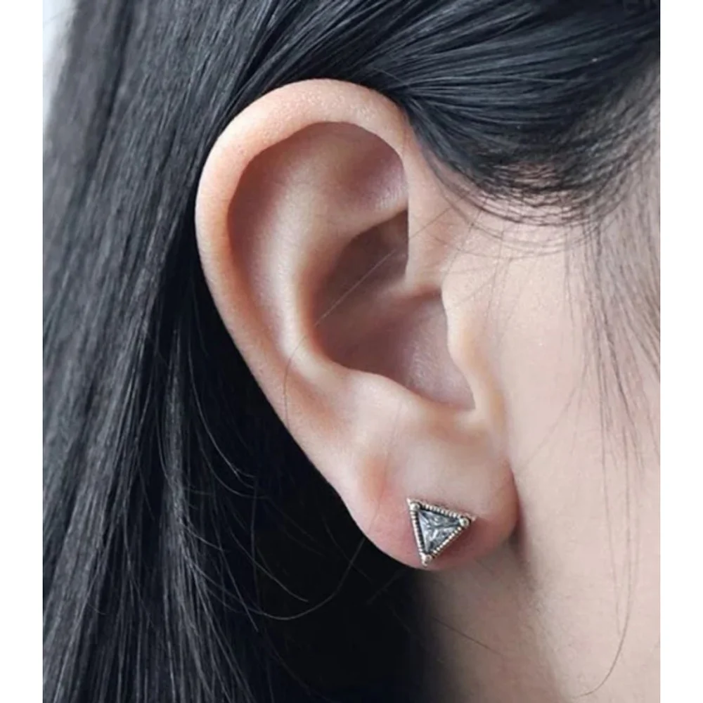 NEW Unisex Simulated Diamond 925 Sterling Silver Triangle Stud‎ Earrings